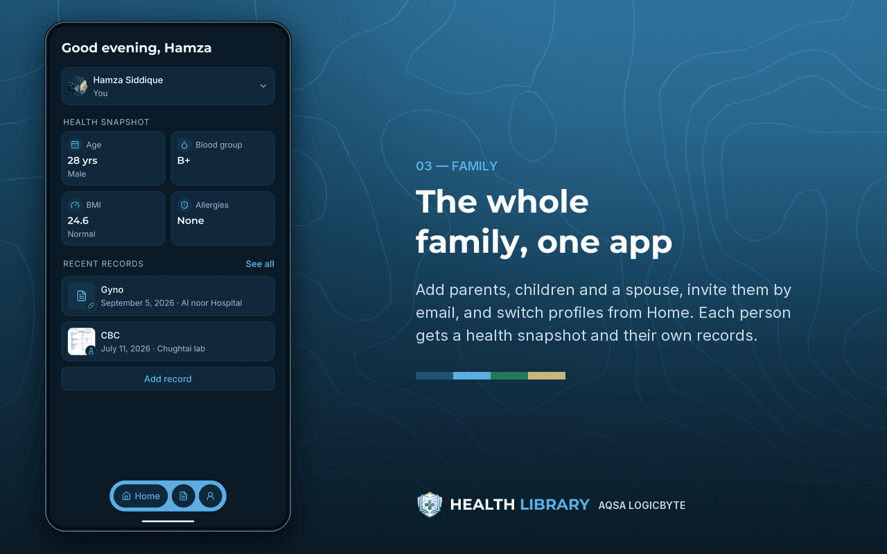 Health Library: a family medical-record app for Android screenshot
